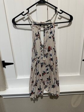 Lush Beige Floral Halter Tank Top